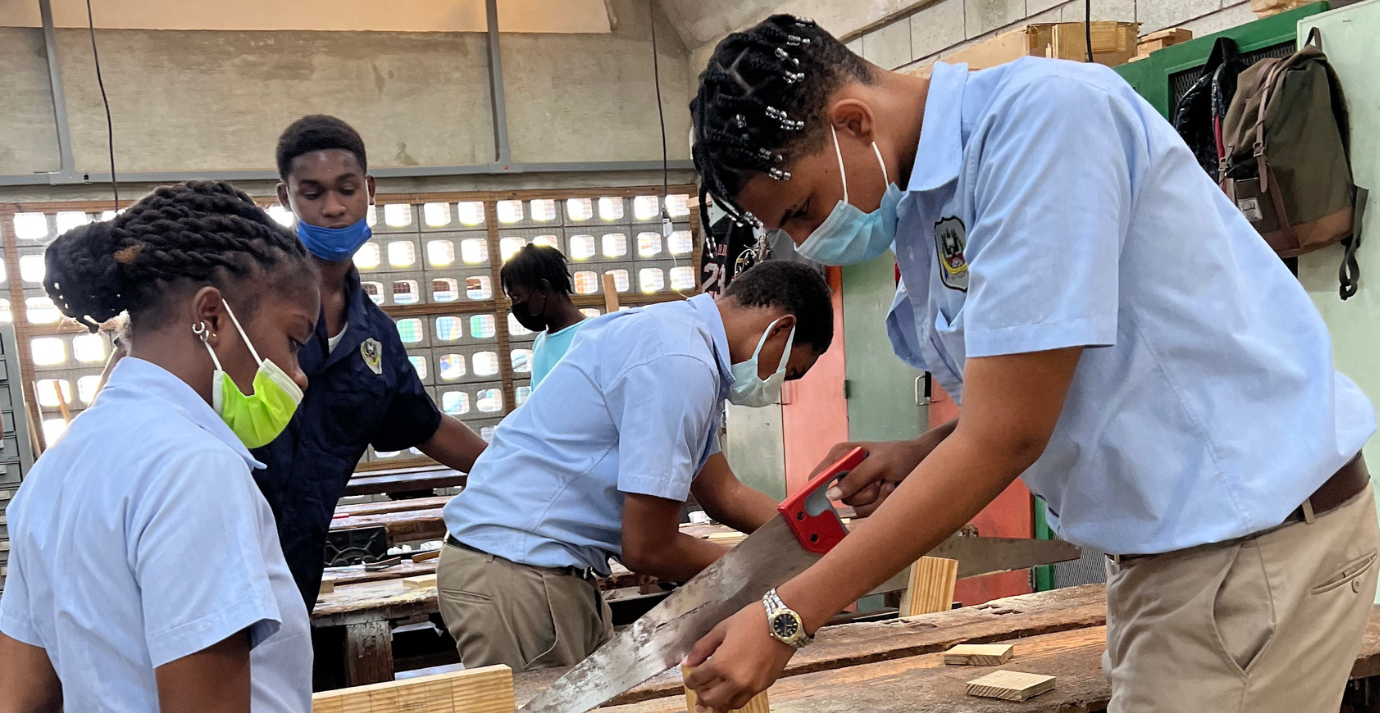 Carpentry students at work